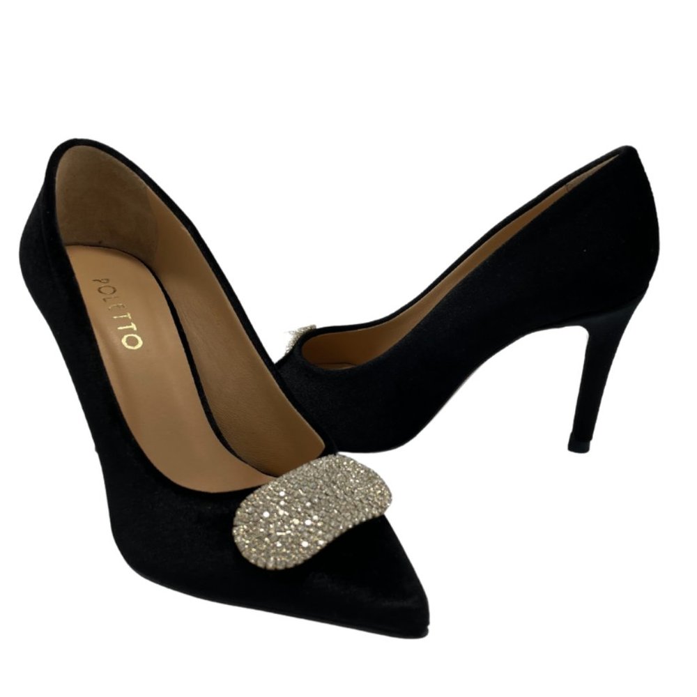 Poletto Black Velvet Rhinestone Pump